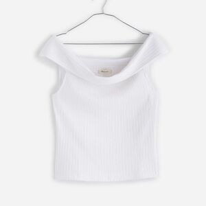 Madewell White Ribbed Off-the-Shoulder Top